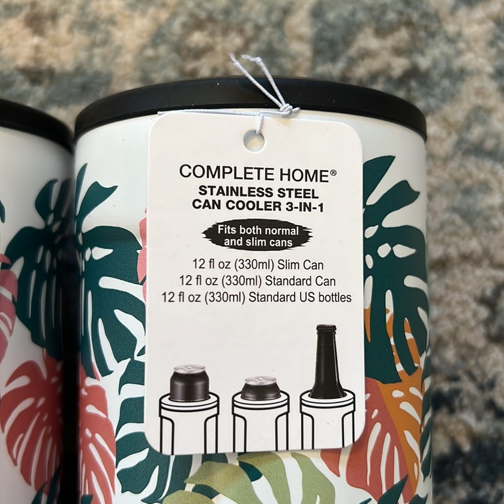 Compete Home Stainless Steel 3-in-1 Can Cooler Koozie | Leaf Print (2-items) - Picture 2 of 4